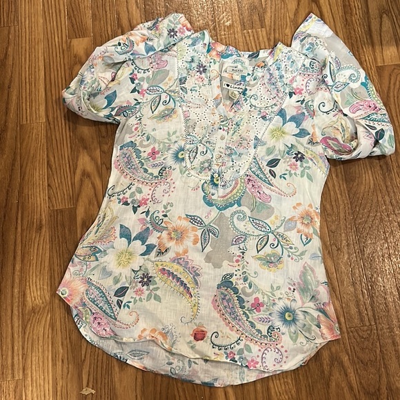 Malvin Hamburg-Germany Floral Tunic 100% Linen Blouse SZ S - Picture 5 of 8